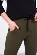 Komplet w kolorowe pasy khaki+szary