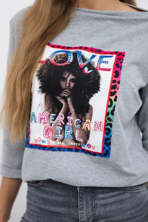 Bluzka z grafiką American Girl szara S/M - L/XL
