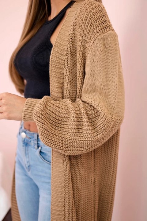 Sweter długi kardigan camelowy
