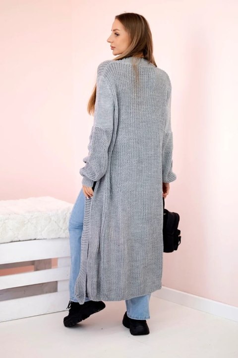 Sweter długi kardigan szary