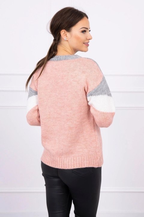 Sweter w geometryczne wzory szary+pudrowym róż