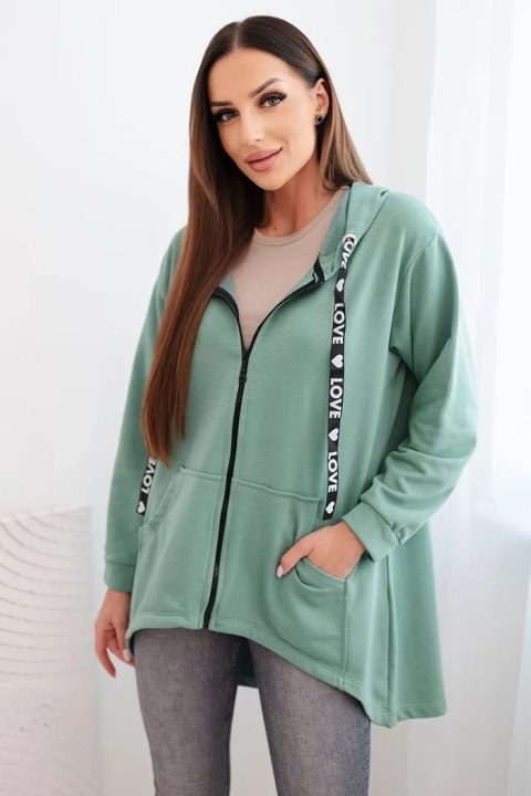 Bluza z dłuższym tyłem i kapturem ciemno miętowa