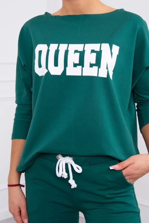 Komplet z nadrukiem Queen ciemny zielony