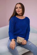 Sweter z ażurowym zdobieniem chabrowy
