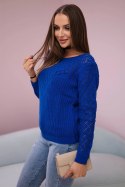 Sweter z ażurowym zdobieniem chabrowy