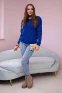 Sweter z ażurowym zdobieniem chabrowy