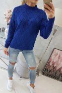 Sweter z półgolfem i wzorem w romby chabrowy