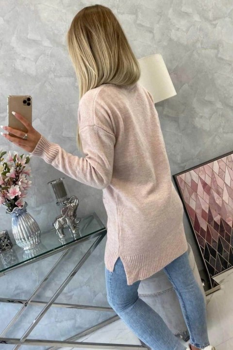 Sweter ze stójką jasno pudrowy róż