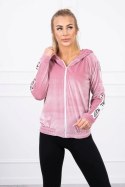 Bluza welurowa z kapturem pudrowy róż