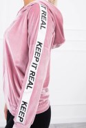 Bluza welurowa z kapturem pudrowy róż