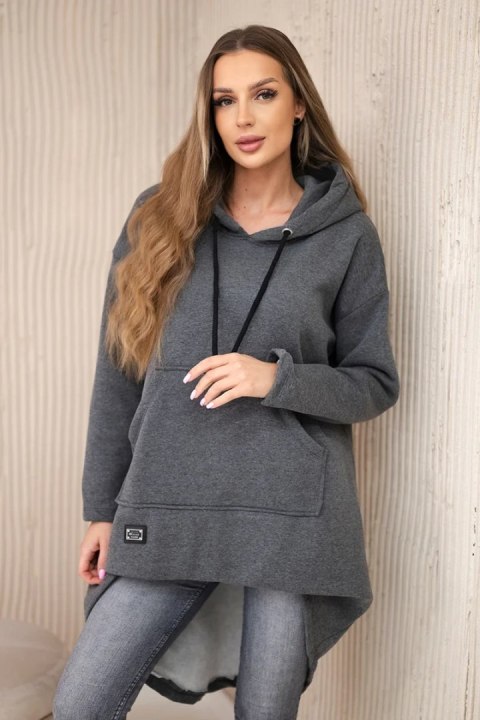 Bluza ocieplana z długim tyłem i kapturem grafitowa