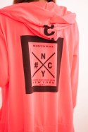 Narzutka z kapturem oversize różowy neon