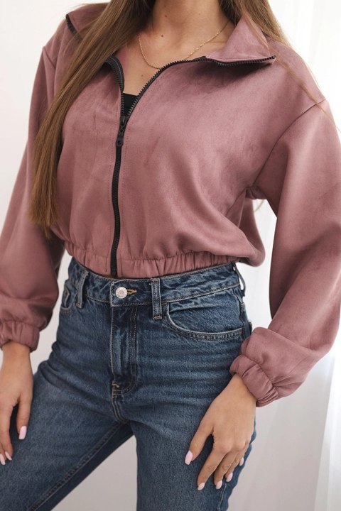 Bluza zamszowa na suwak ciemno różowa