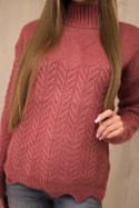 Sweter z ozdobną falbanką ciemny różowy