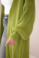 Sweter długi kardigan oliwkowy