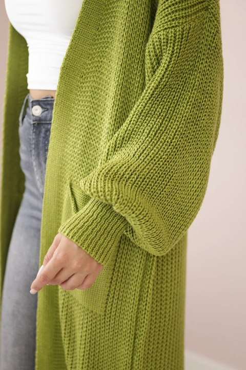 Sweter długi kardigan oliwkowy