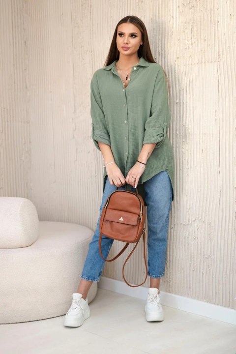 Koszula bawełniana muślinowa oversize khaki