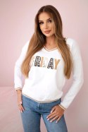 Bluza damska z napisem z cekinami biała