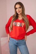 Bluza damska z napisem z cekinami czerwona