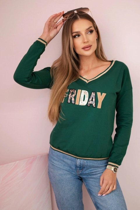 Bluza damska z napisem z cekinami zielona