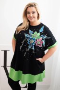 Bluzka damska Plus Size z kwiatowym wzorem i ozdobnymi perełkami zielona