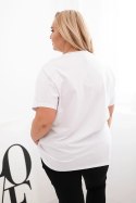 Bluzka damska bawełniana Plus Size z motywem piór biały + różowy