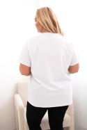 Bluzka damska bawełniana Plus Size z nadrukiem i cekinami biały + zielony