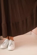 Sukienka damska plus size z krótkim rękawem i falbaną z lekkiej wiskozy brązowa