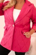 Kurtka damska Plus Size pikowana z kołnierzem i guzikiem różowa