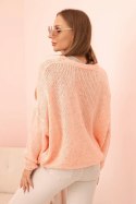 Sweter damski z dekoltem V i guzikami morelowy