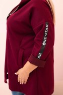 Bluza damska Plus Size z wiskozą rozpinana z kapturem śliwkowa