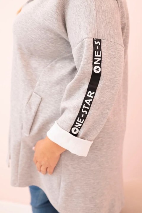 Bluza damska Plus Size z wiskozą rozpinana z kapturem szara