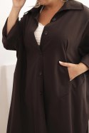 Narzutka damska Plus Size Punto z bawełną i guzikami brązowa