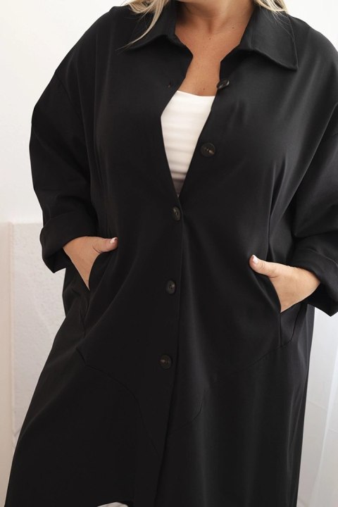 Narzutka damska Plus Size Punto z bawełną i guzikami czarna