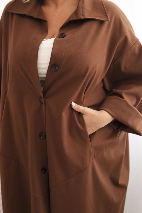 Narzutka damska Plus Size Punto z bawełną i guzikami czekoladowa