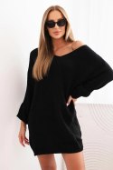 Sukienka damska Plus Size wełniana z dekoltem V czarna