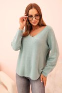 Sweter damska z wiskozą z dekoltem w serek ciemny miętowy