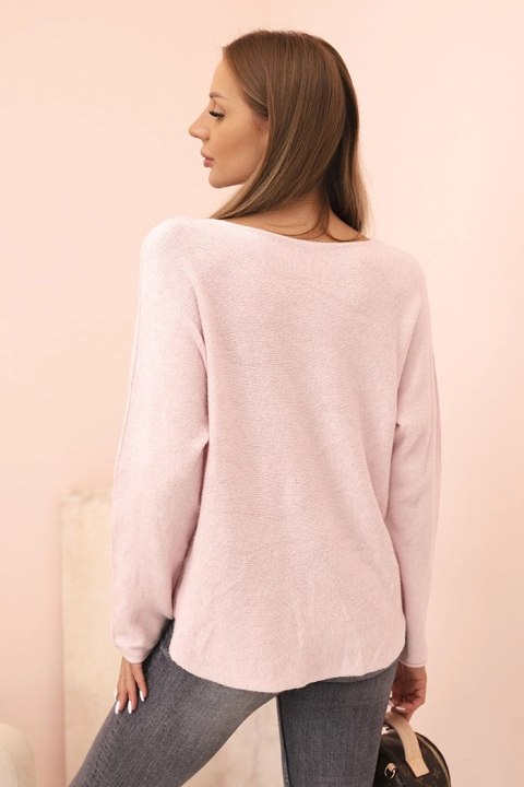 Sweter damska z wiskozą z dekoltem w serek ciemny pudrowy róż