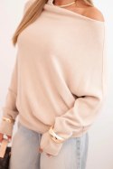 Sweter damski wiskozowy asymetryczny typu nietoperz beżowy