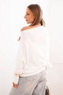 Sweter damski wiskozowy asymetryczny typu nietoperz ecru