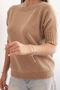 Sweter damski z wiskozy z krótkim rękawem camelowy