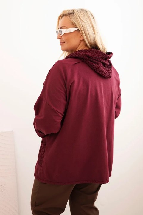 Bluza damska Plus Size bawełniana oversize z długim rękawem bordowa