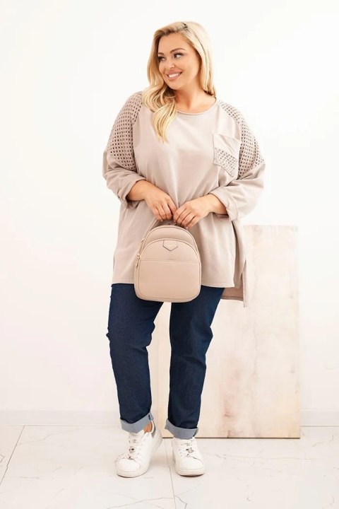 Bluza damska Plus Size bawełniana z nadrukiem beżowa