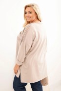Bluza damska Plus Size bawełniana z nadrukiem beżowa