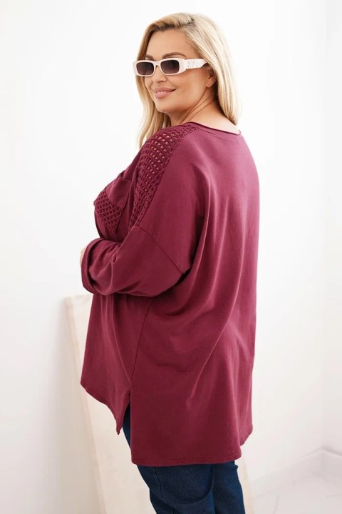 Bluza damska Plus Size bawełniana z nadrukiem bordowa