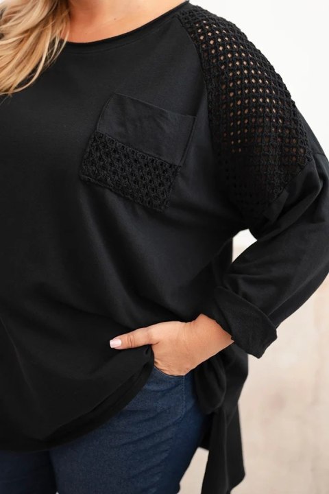 Bluza damska Plus Size bawełniana z nadrukiem czarna