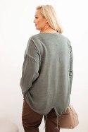 Bluza damska Plus Size bawełniana z nadrukiem serca i troczkami khaki
