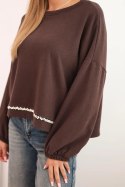 Bluza damska z ozdobnym wykończeniem na dole brązowa