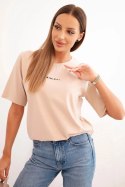 Bluzka damska bawełniana z nadrukiem Minimal beżowa