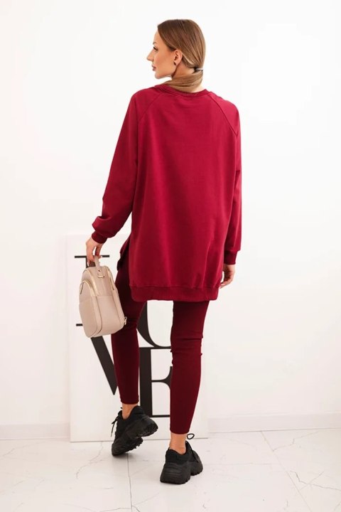 Komplet damski bawełniany bluza i legginsy z napisem Minimal bordowy